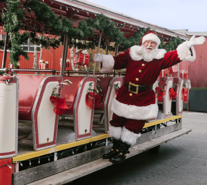 Santa Claus waving at the North Pole Express at Cline Family Cellars winery in Sonoma, California